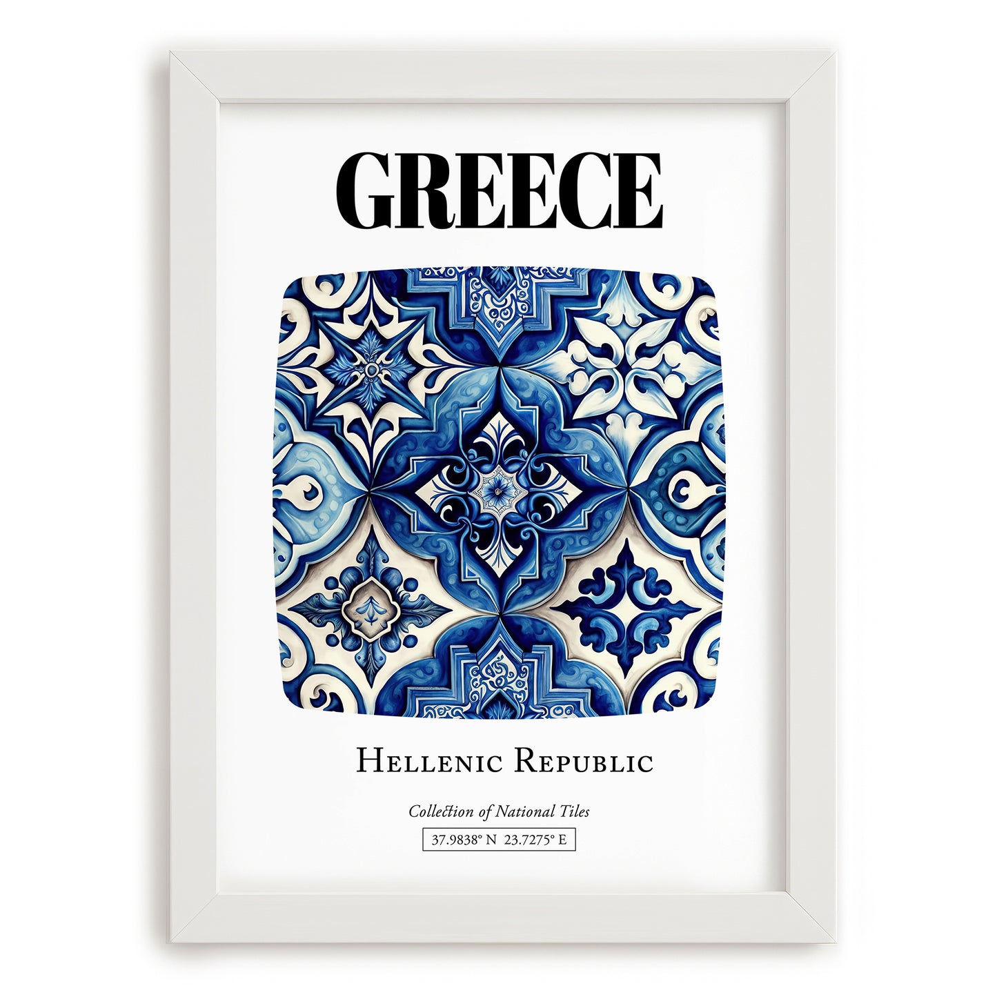 Greece, Hellenic Republic – Travel Print, placed in minimal white frame