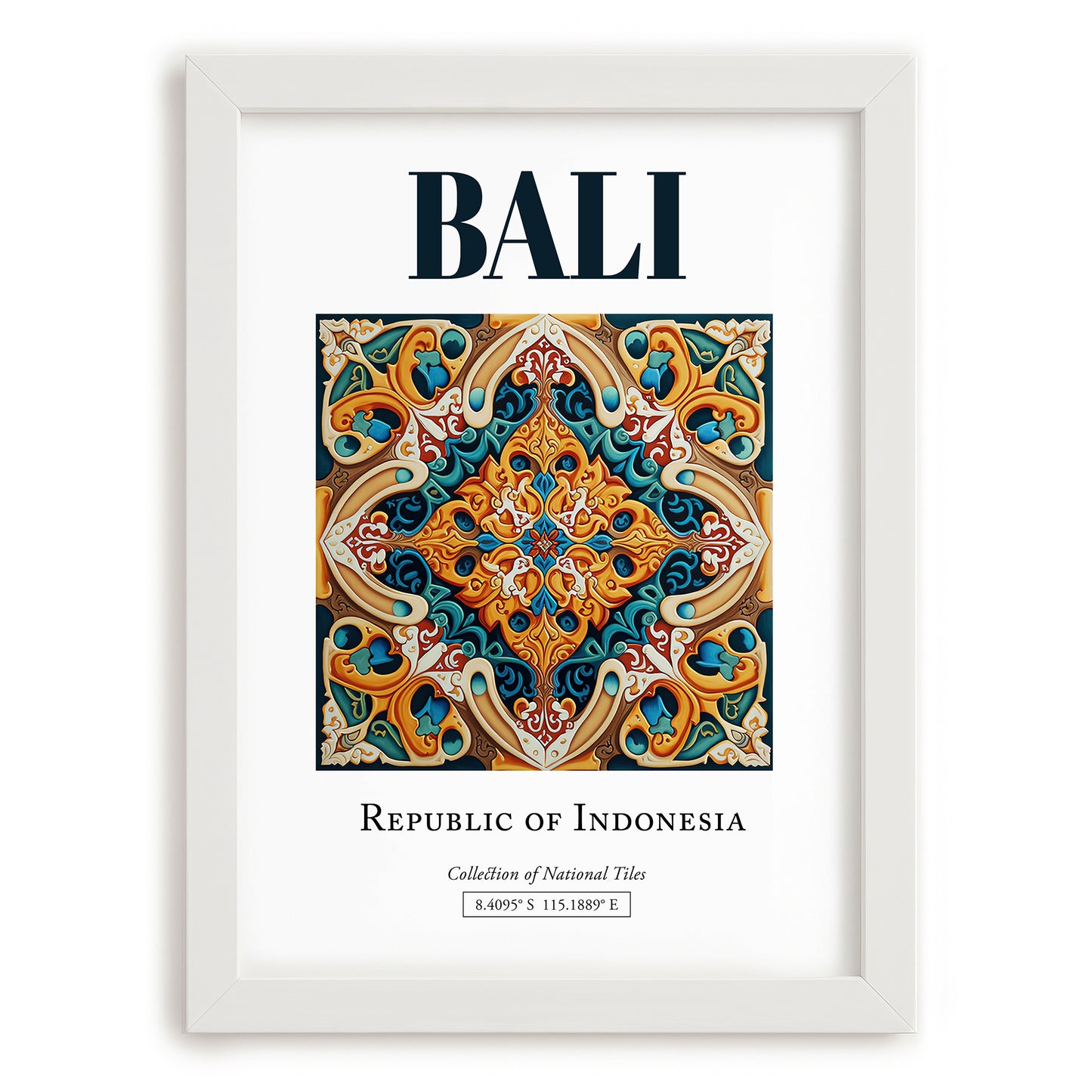 Bali, Indonesia – Travel Poster, placed in minimal white frame