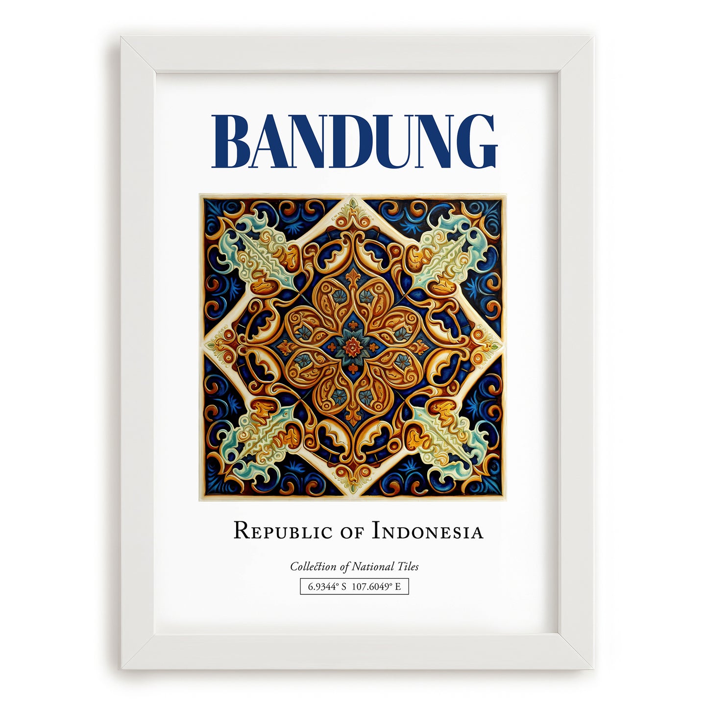 Bandung, Indonesia – Travel Poster, placed in minimal white frame