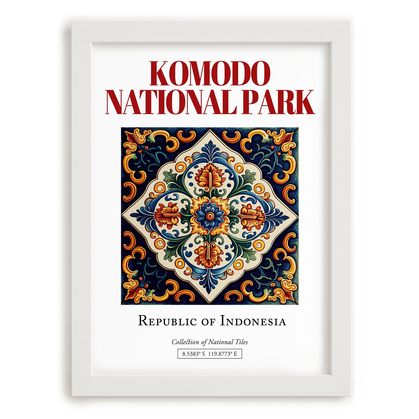 Komodo National Park, Indonesia – Travel Print, placed in minimal white frame