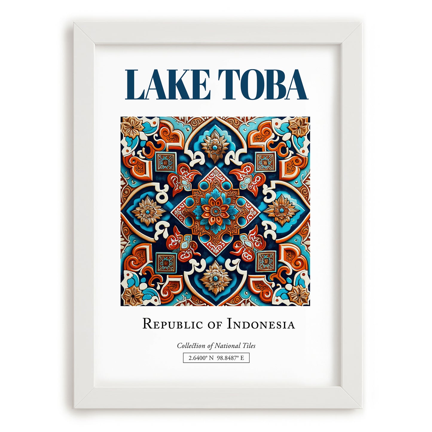 Lake Toba, Indonesia – Travel Poster, placed in minimal white frame