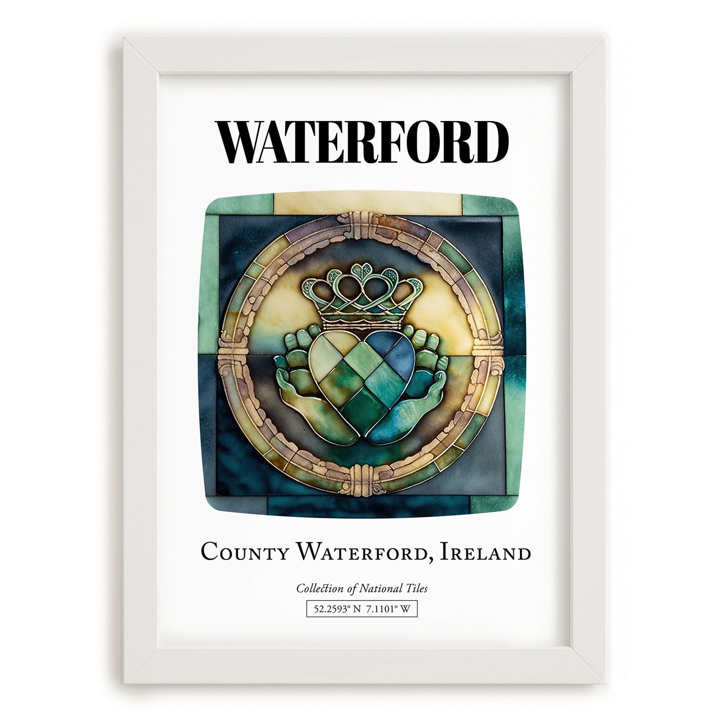 Waterford, Ireland – Travel Poster, placed in minimal white frame
