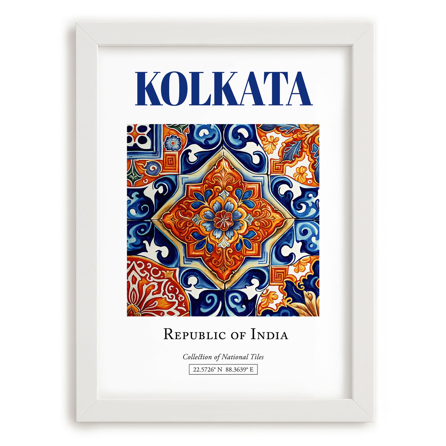 Kolkata, India – Travel Poster, placed in minimal white frame