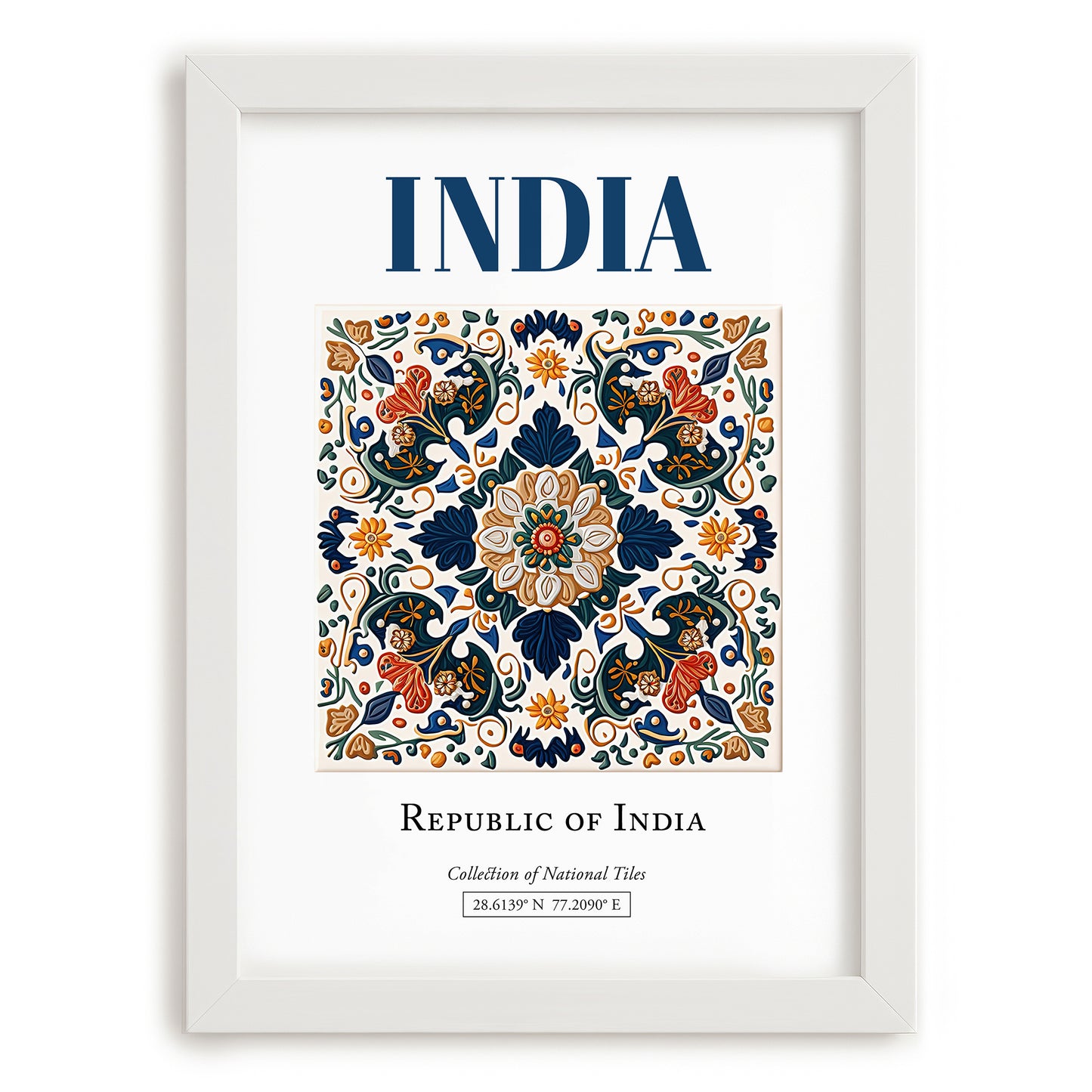 India, India – Travel Poster, placed in minimal white frame