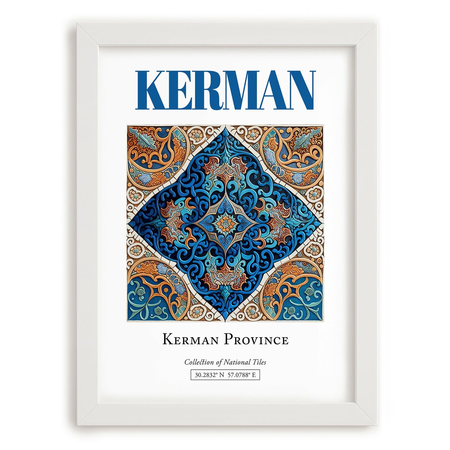 Kerman, Iran – National Pride Wall Decor, placed in minimal white frame