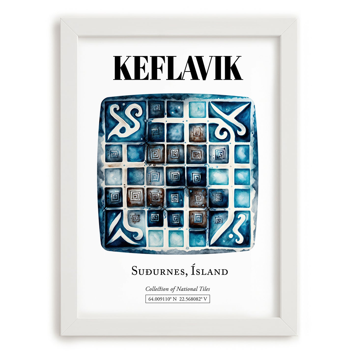 Keflavik, Iceland – Tourist Destination Poster, placed in minimal white frame