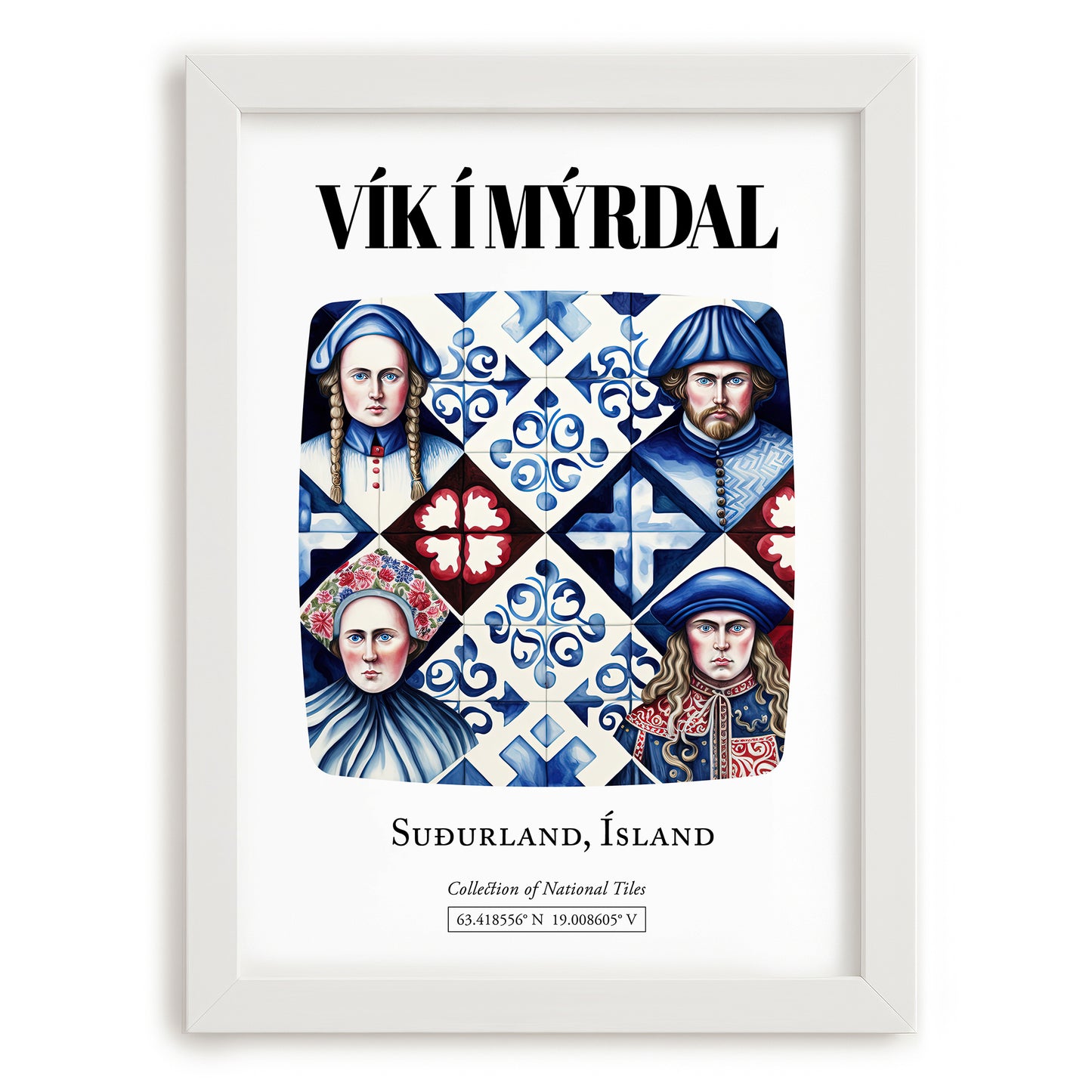Vík Í Mýrdal, Iceland – Illustrated Travel Poster, placed in minimal white frame