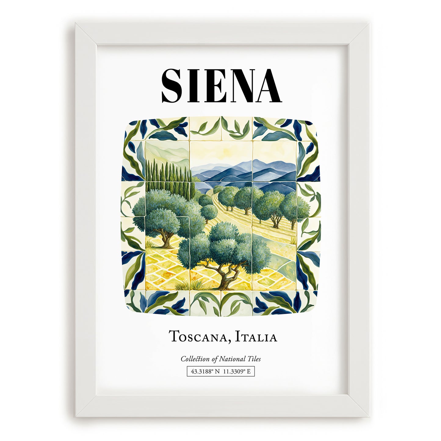 Siena, Italy – Travel Poster, placed in minimal white frame