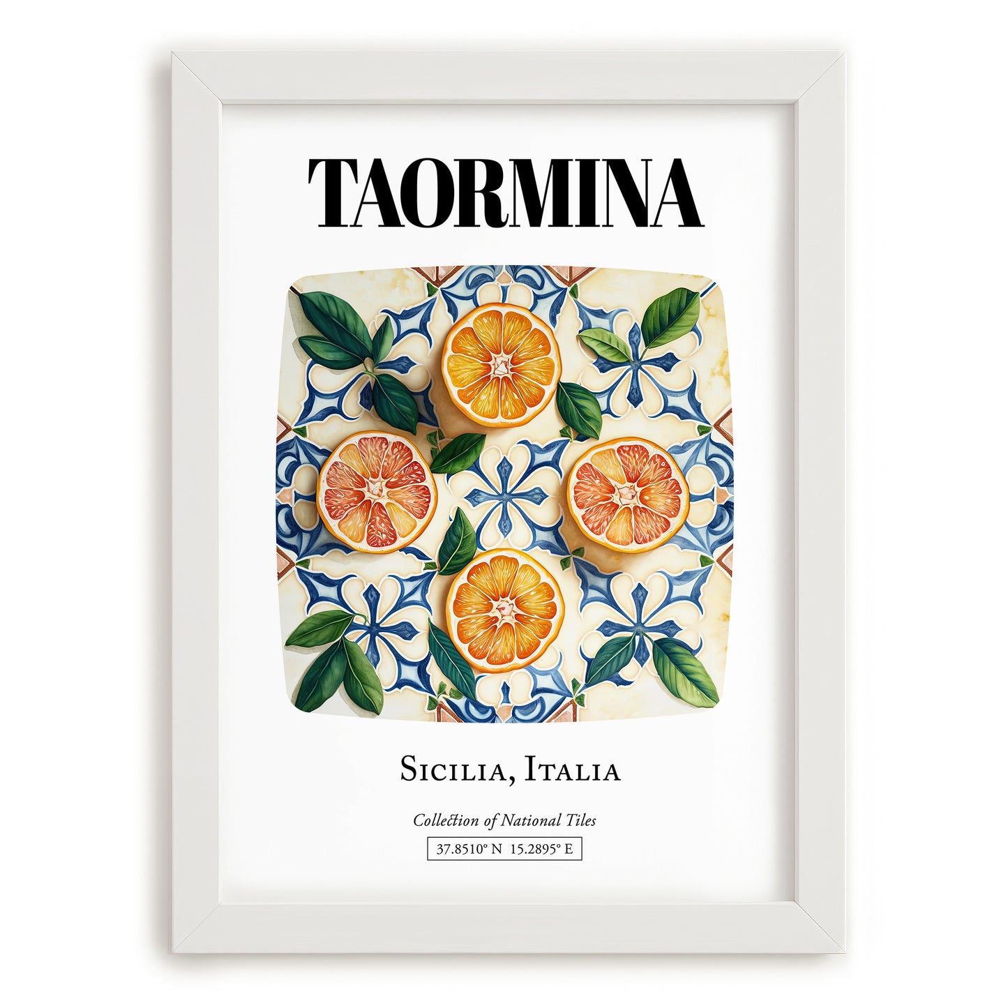 Taormina, Italy – Illustrated Travel Poster, placed in minimal white frame