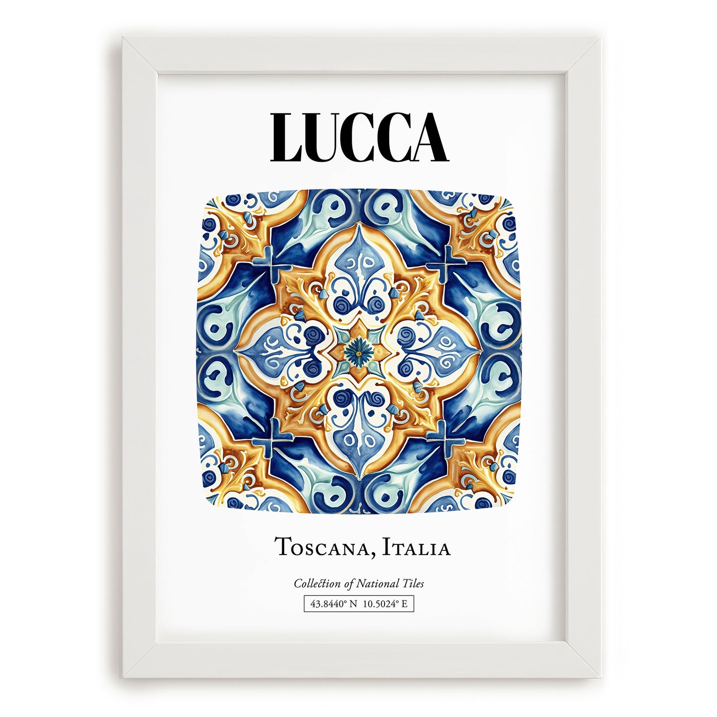 Lucca, Italy – Travel Poster, placed in minimal white frame