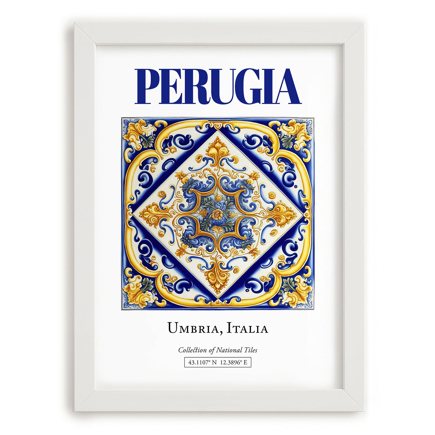 Perugia, Italy – Travel Print, placed in minimal white frame