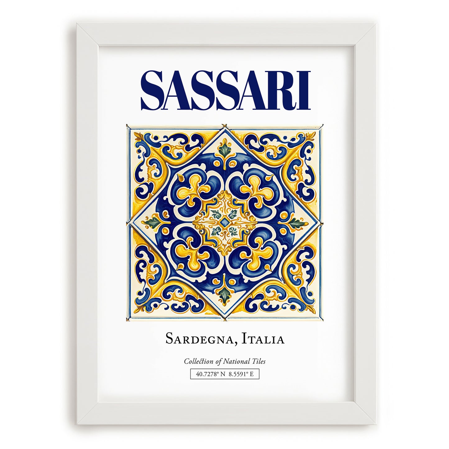 Sassari, Italy – Travel Wall Art, placed in minimal white frame