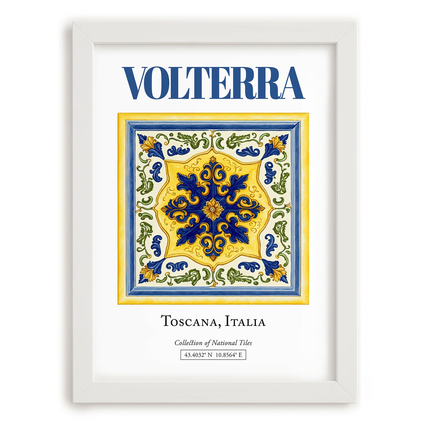 Volterra, Italy – Travel Print, placed in minimal white frame