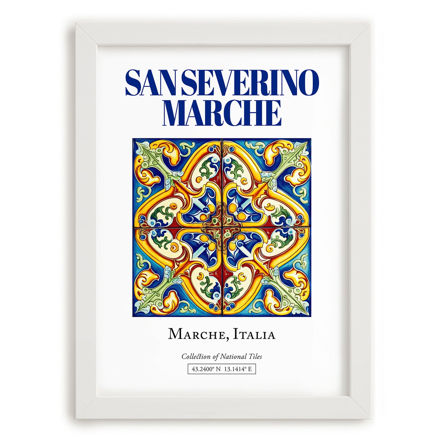 San Severino Marche, Italy – Illustrated Travel Poster, placed in minimal white frame