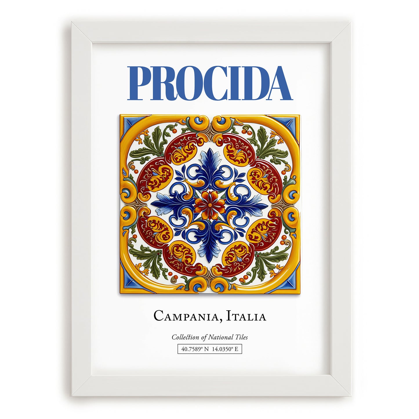Procida, Italy – Travel Poster, placed in minimal white frame