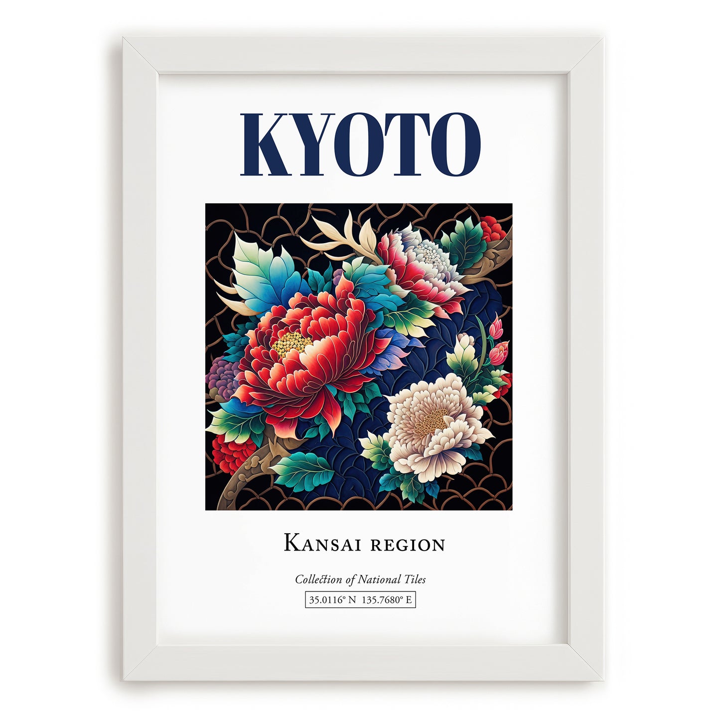 Kyoto, Japan – Travel Poster, placed in minimal white frame