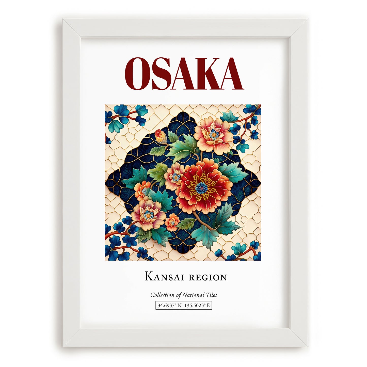 Osaka, Japan – Travel Wall Art, placed in minimal white frame