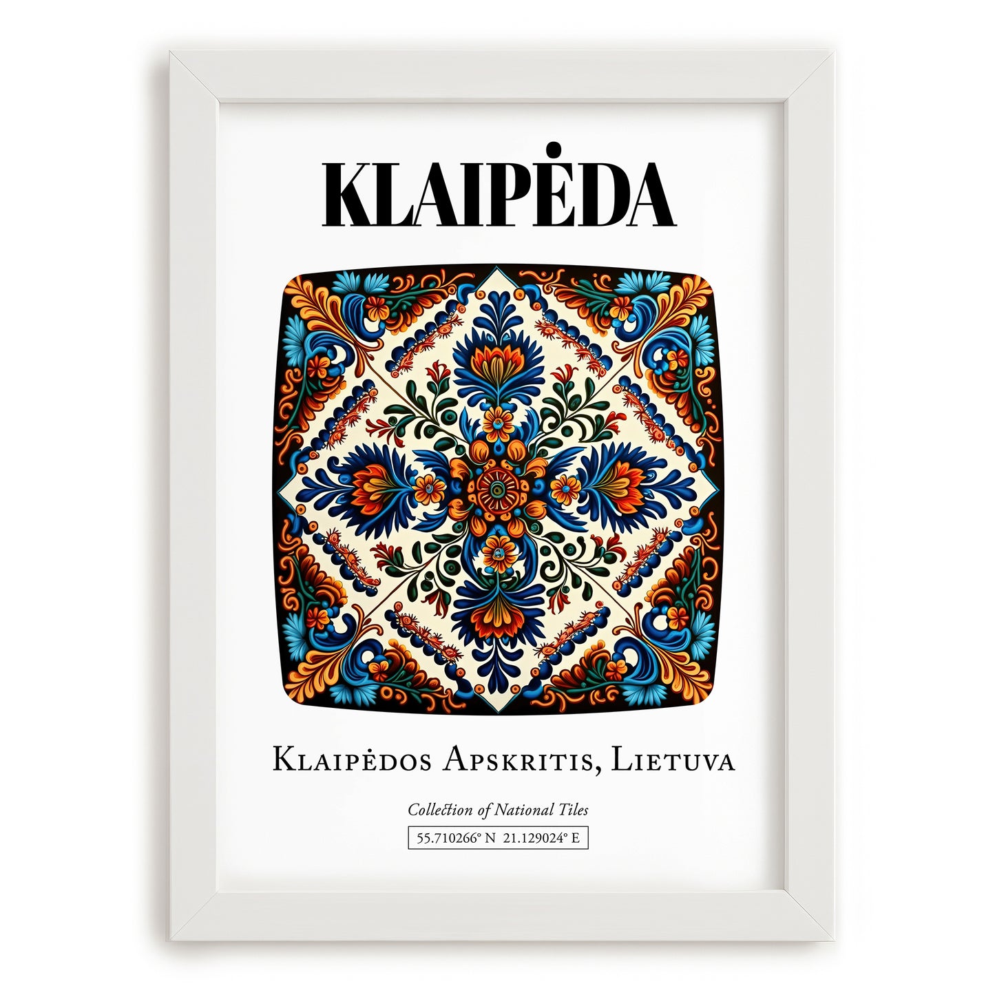 Klaipėda, Lithuania – Cityscape Wall Art, placed in minimal white frame