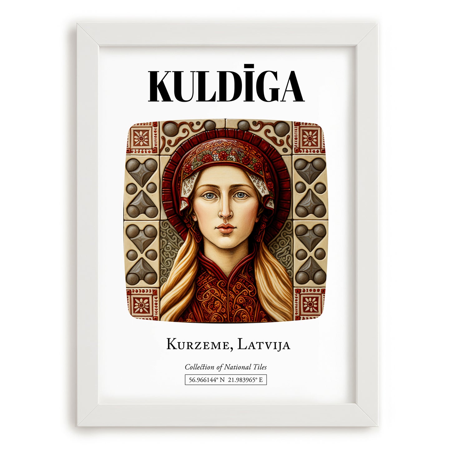 Kuldīga, Latvia – Travel Poster, placed in minimal white frame
