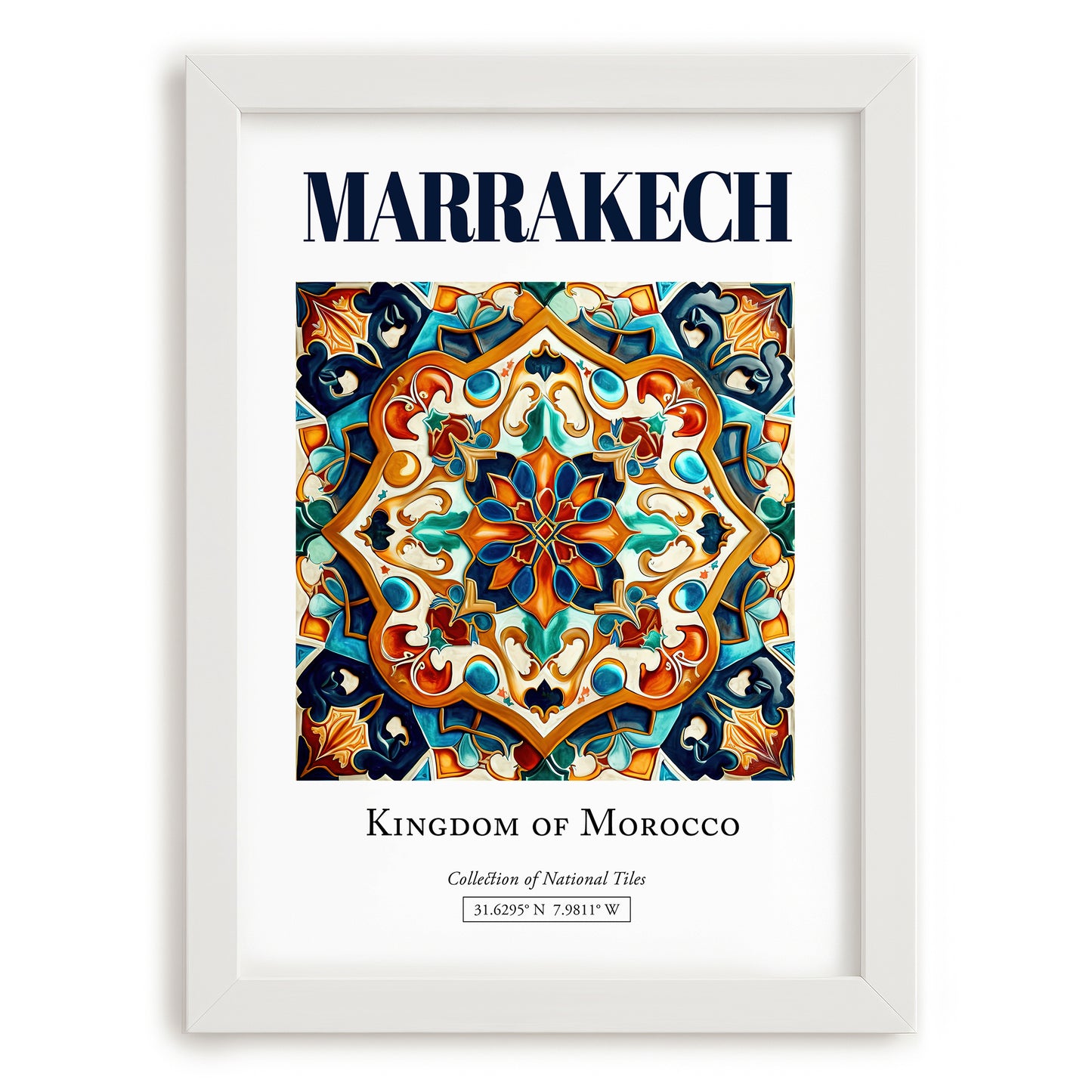 Marrakech, Morocco – Global Cities Wall Print, placed in minimal white frame