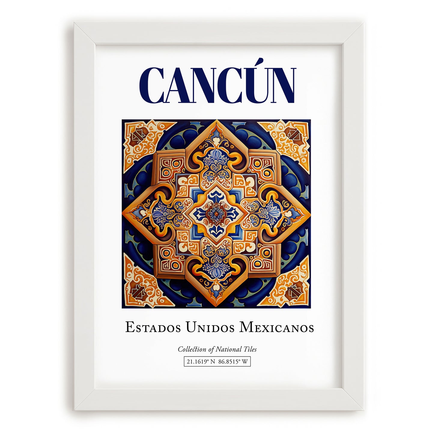 Cancún, Mexico – Travel Poster, placed in minimal white frame