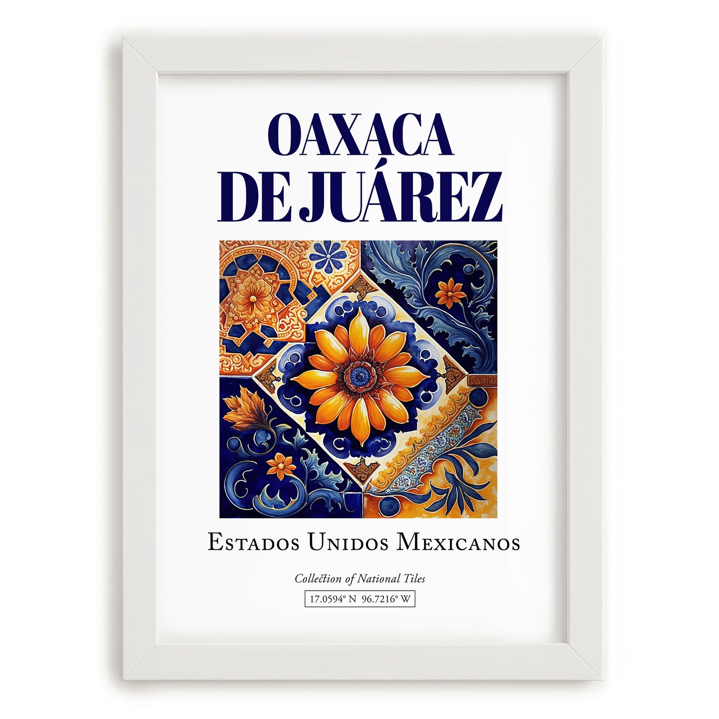 Oaxaca de Juárez, Mexico – Travel Print, placed in minimal white frame
