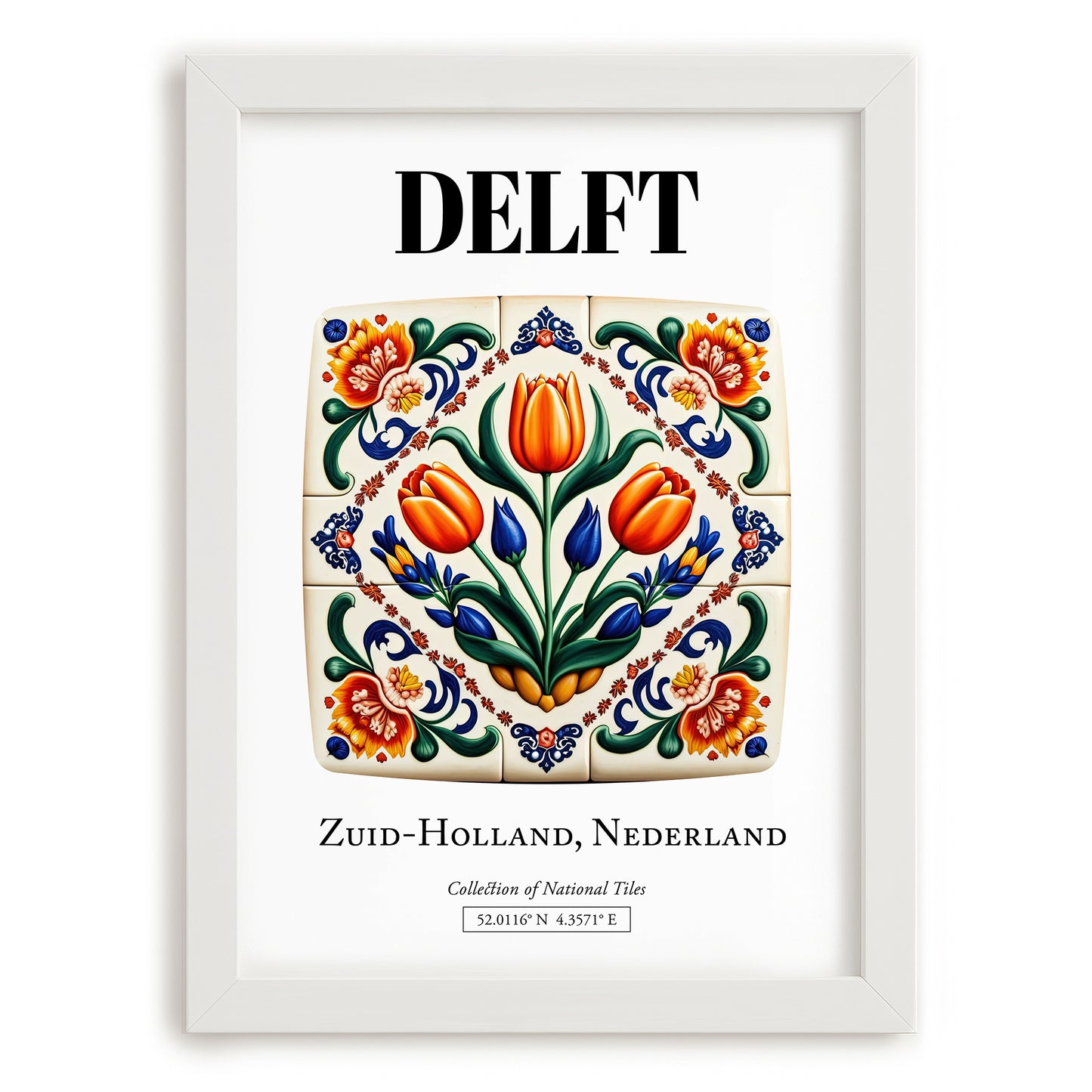 Delft, Netherlands – Country Culture Poster, placed in minimal white frame