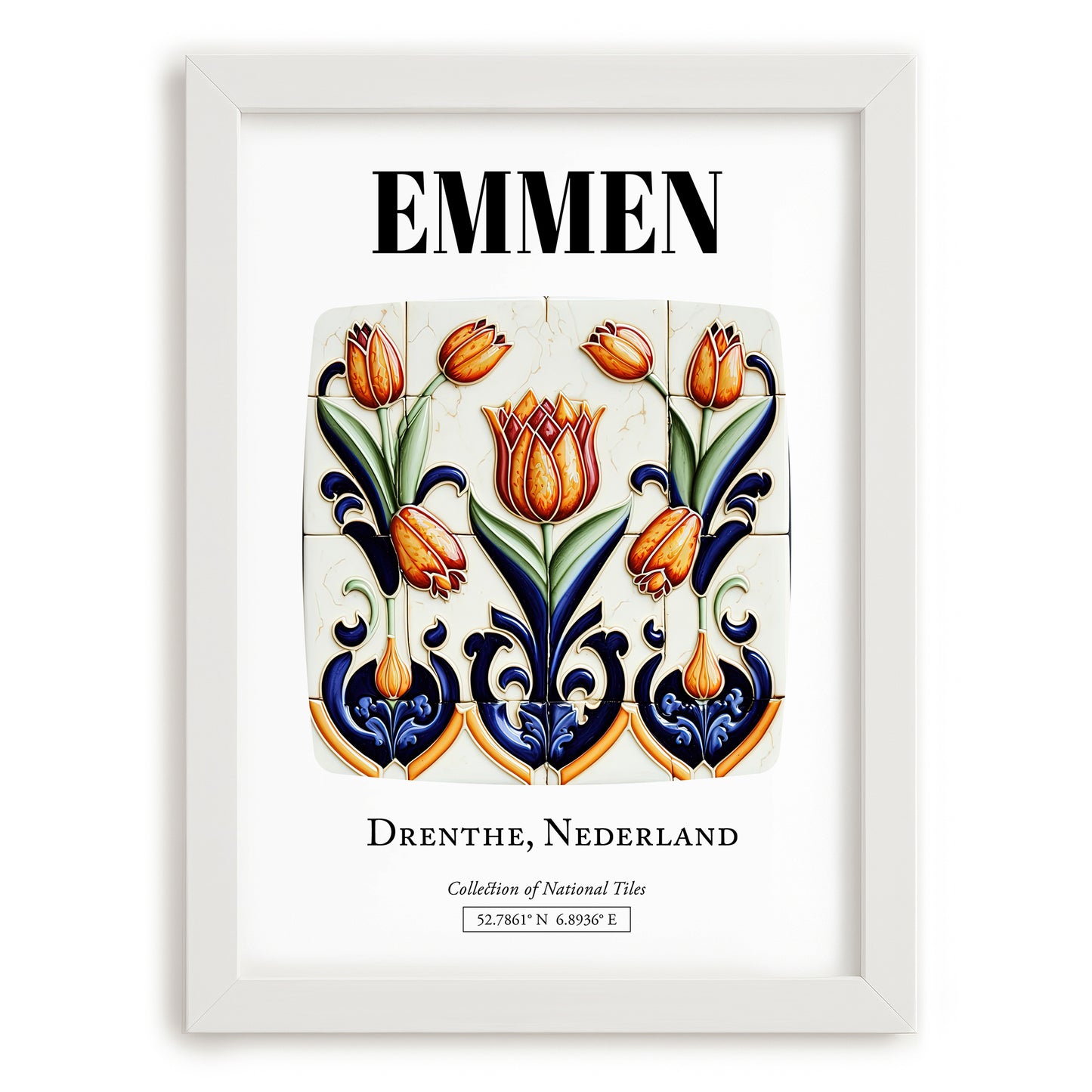 Emmen, Netherlands – Travel Poster, placed in minimal white frame