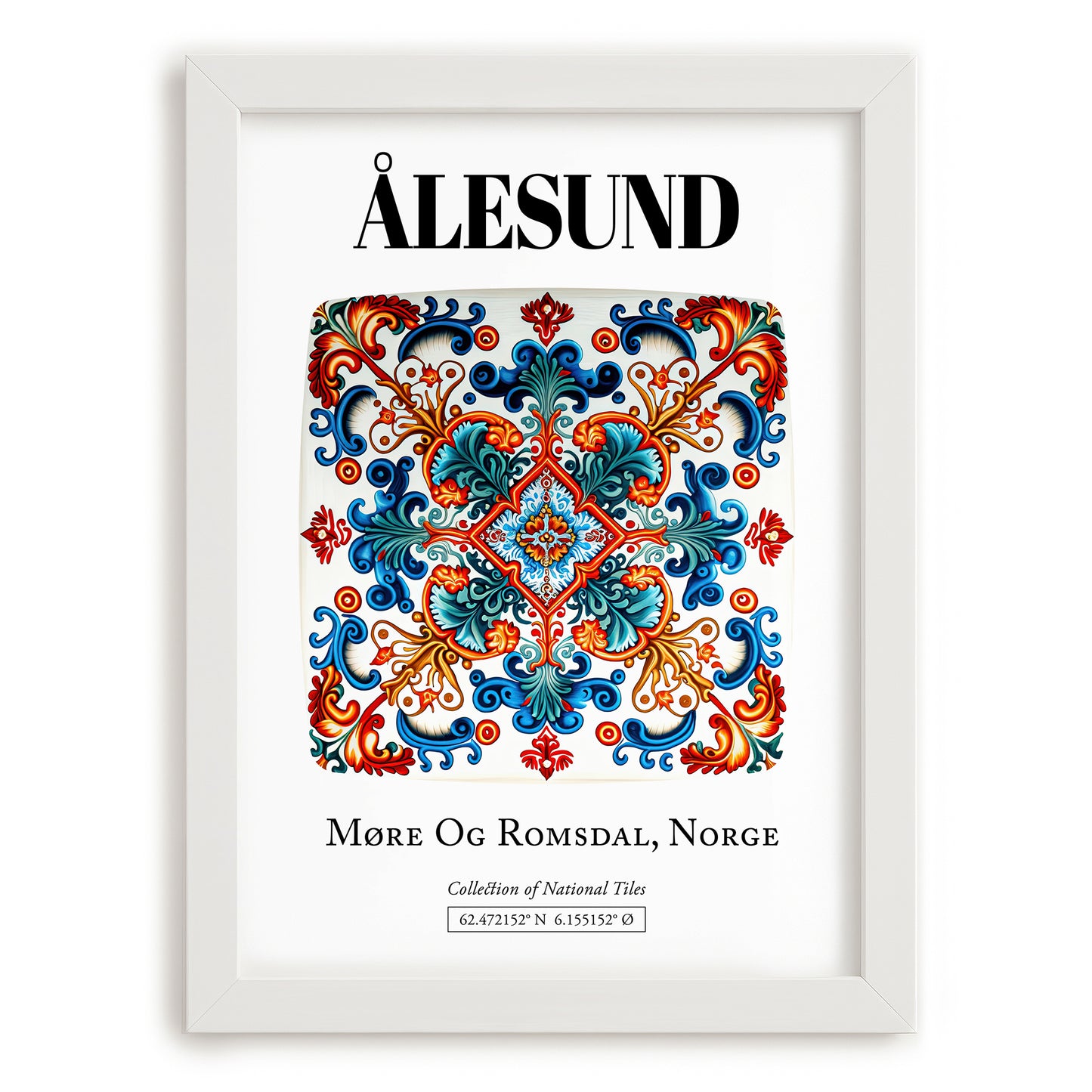 Ålesund, Norway – Travel Poster, placed in minimal white frame