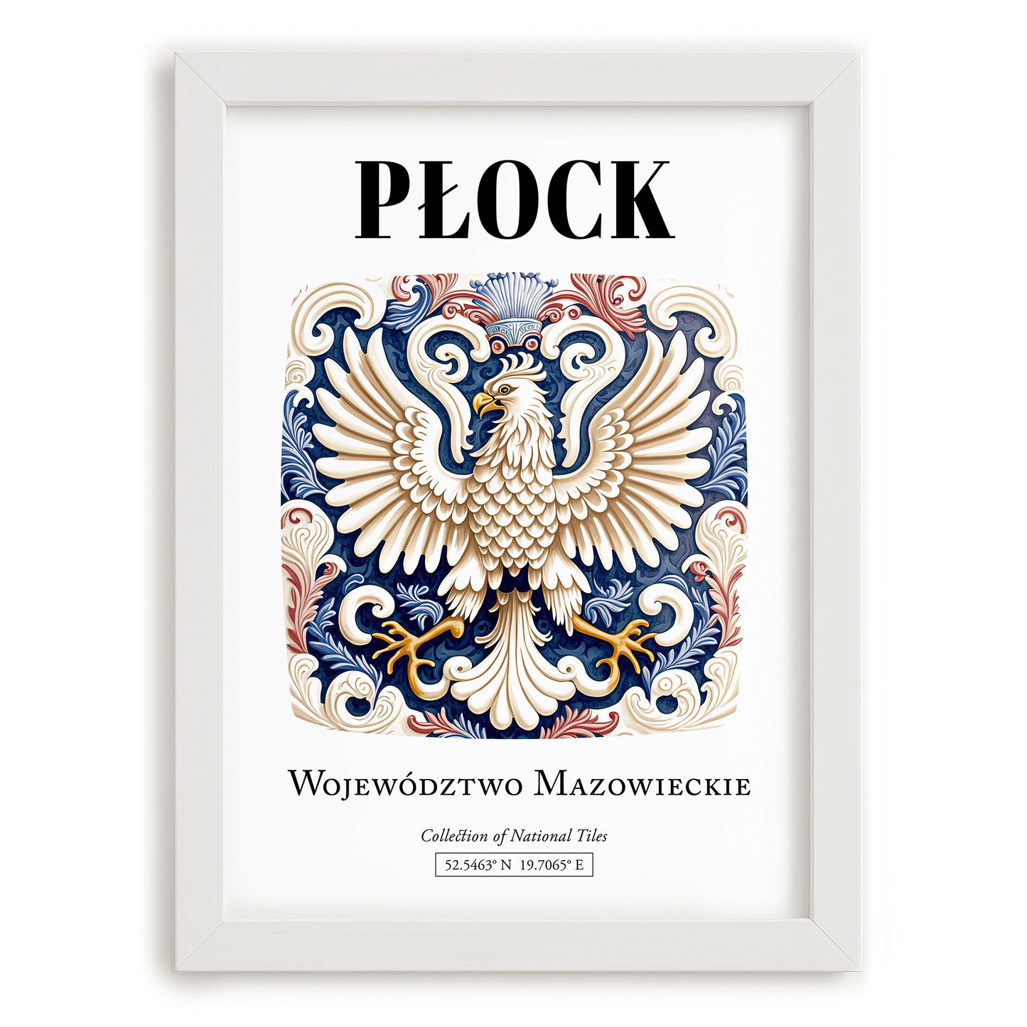 Płock, Poland – Travel Wall Art, placed in minimal white frame
