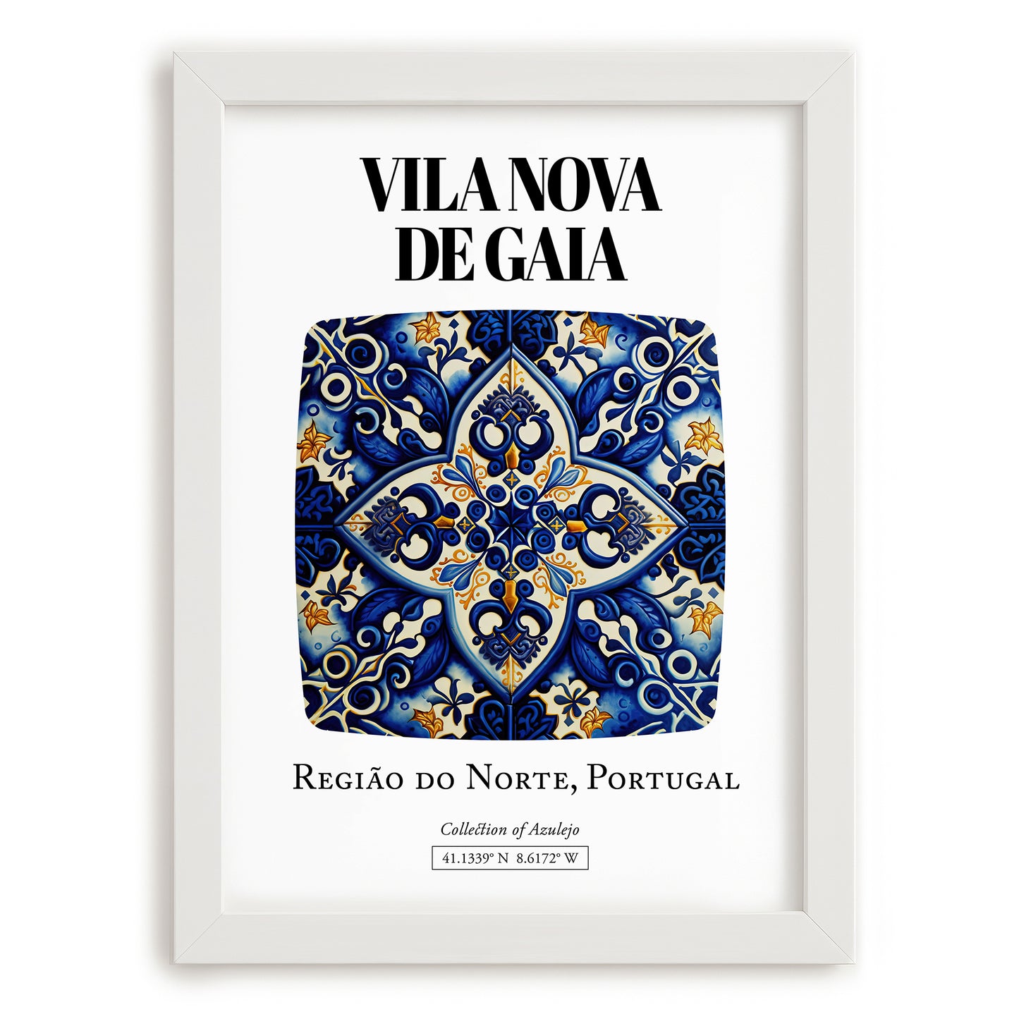 Vila Nova De Gaia, Portugal – Travel Wall Art, placed in minimal white frame