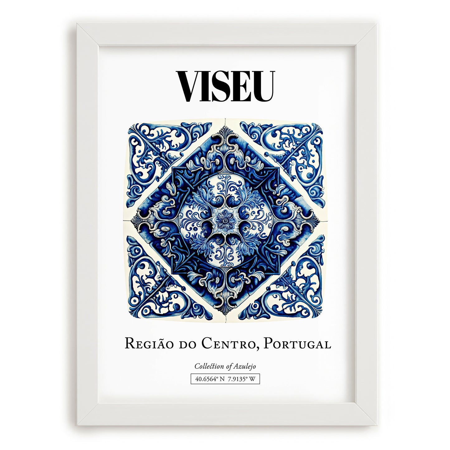 Viseu, Portugal – Travel Print, placed in minimal white frame