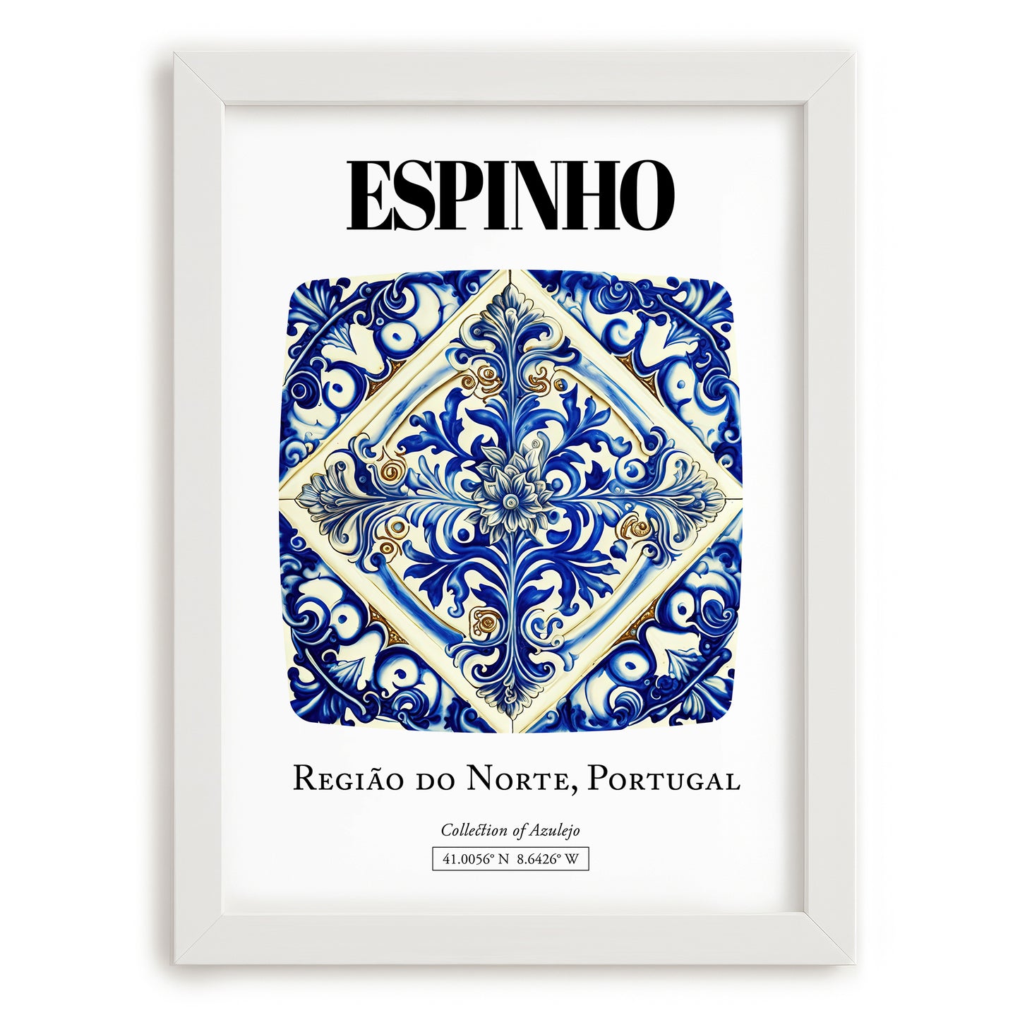 Espinho, Portugal – Minimalist Travel Print, placed in minimal white frame