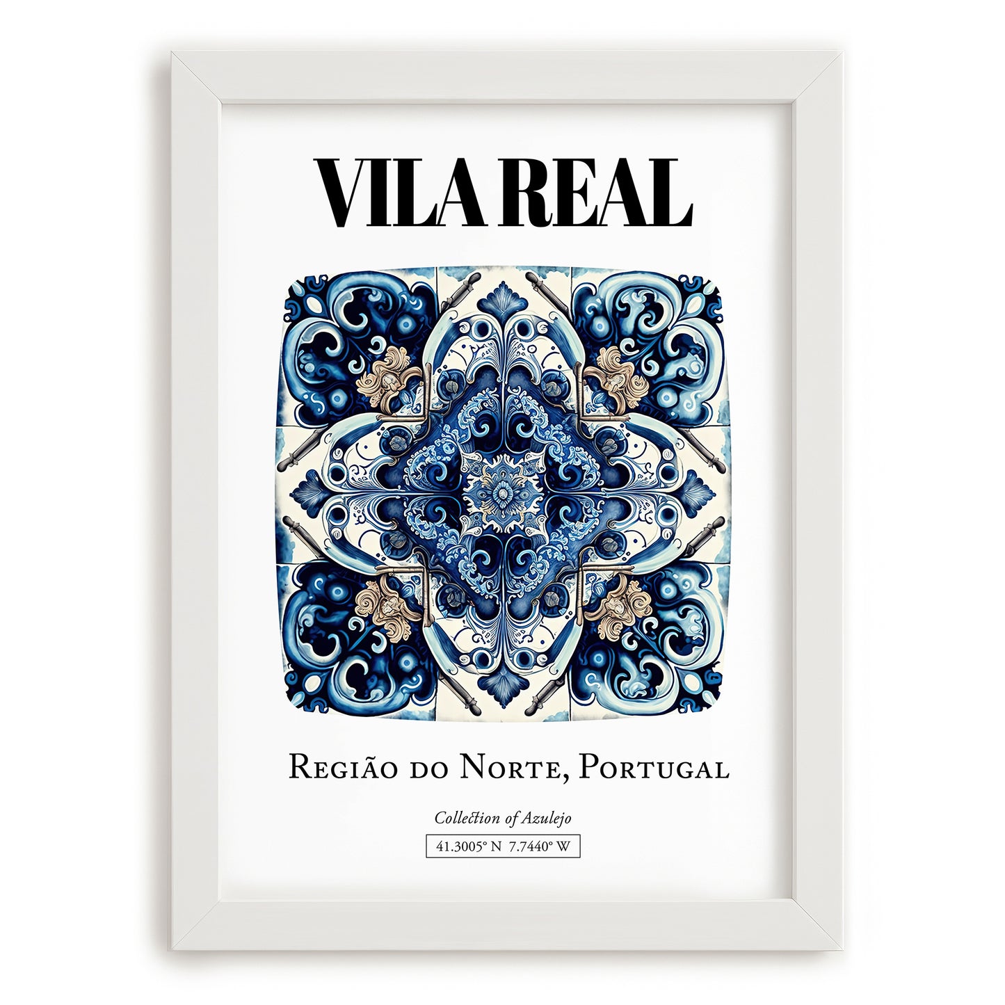 Vila Real, Portugal – World Travel Art, placed in minimal white frame