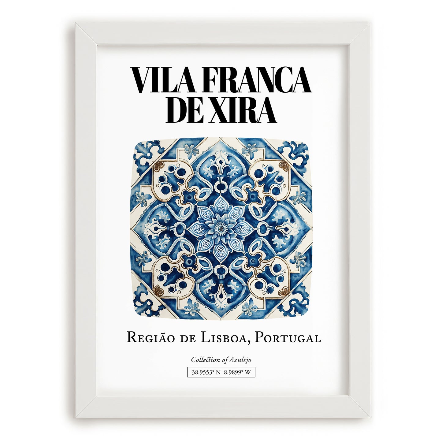 Vila Franca De Xira, Portugal – Wanderlust Wall Decor, placed in minimal white frame