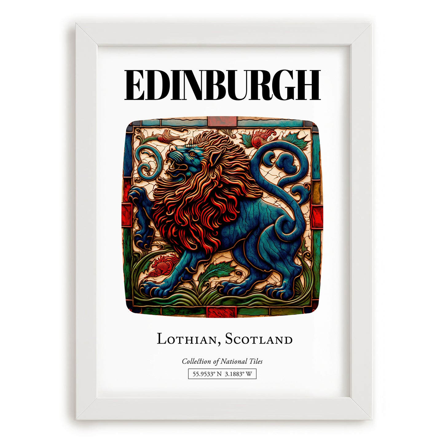 Edinburgh, Scotland – Travel Poster, placed in minimal white frame