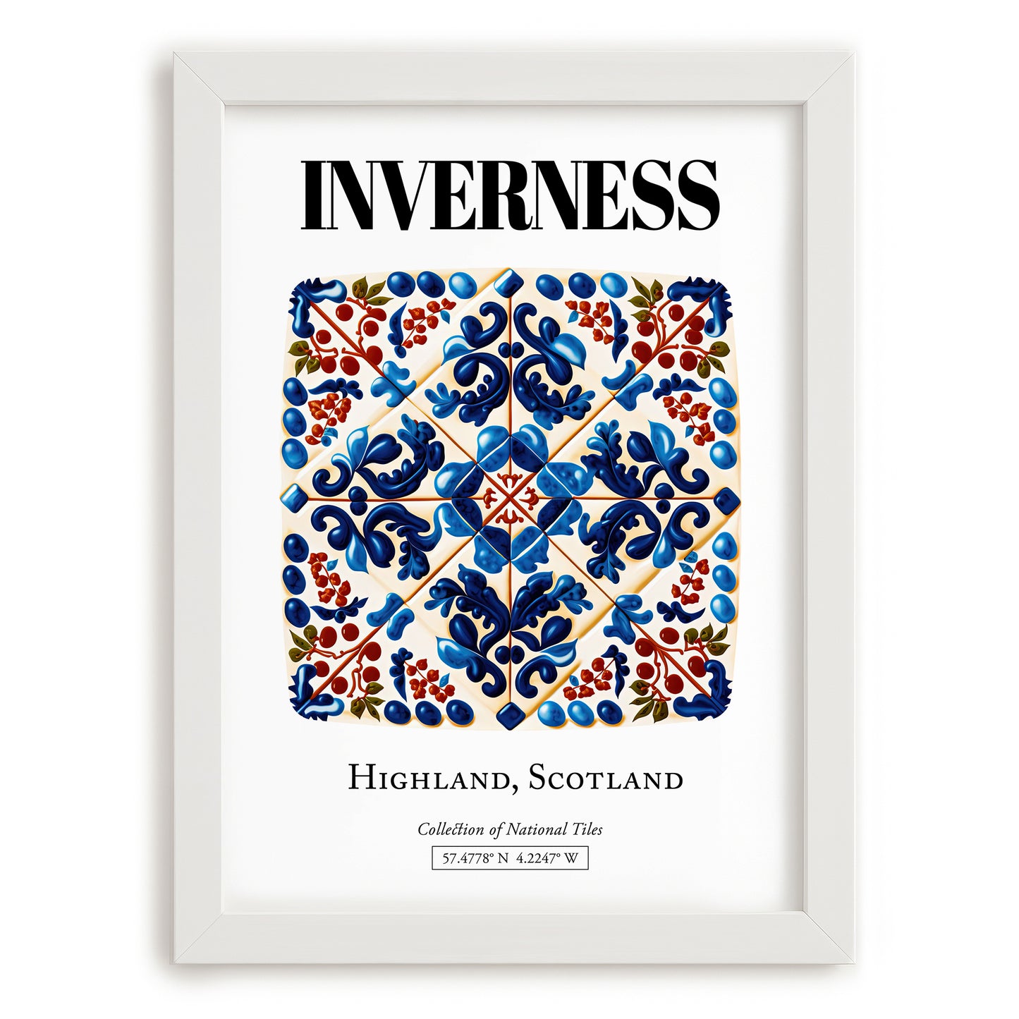 Inverness, Scotland – Cityscape Wall Art, placed in minimal white frame