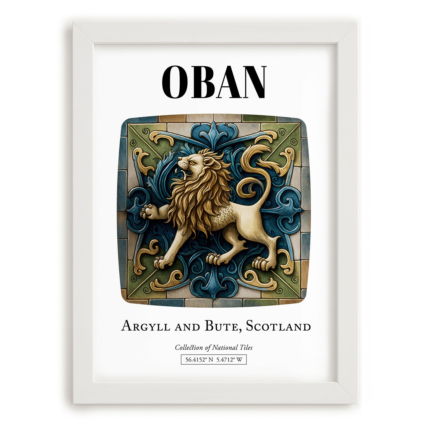 Oban, Scotland – Travel Wall Art, placed in minimal white frame