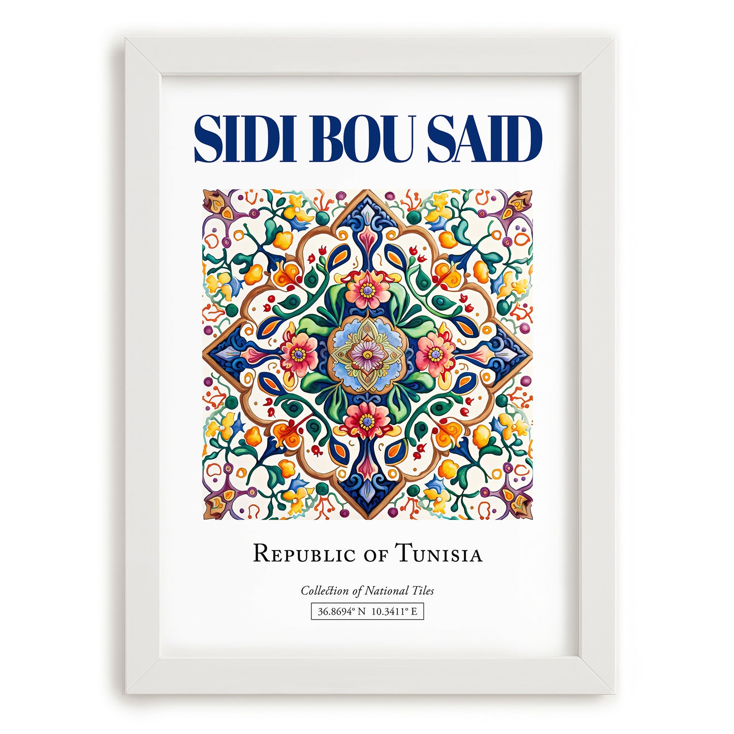 Sidi Bou Said, Tunisia – Vintage Travel Poster, placed in minimal white frame
