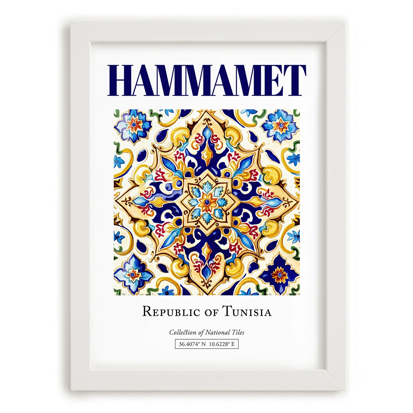 Hammamet, Tunisia – Travel Print, placed in minimal white frame