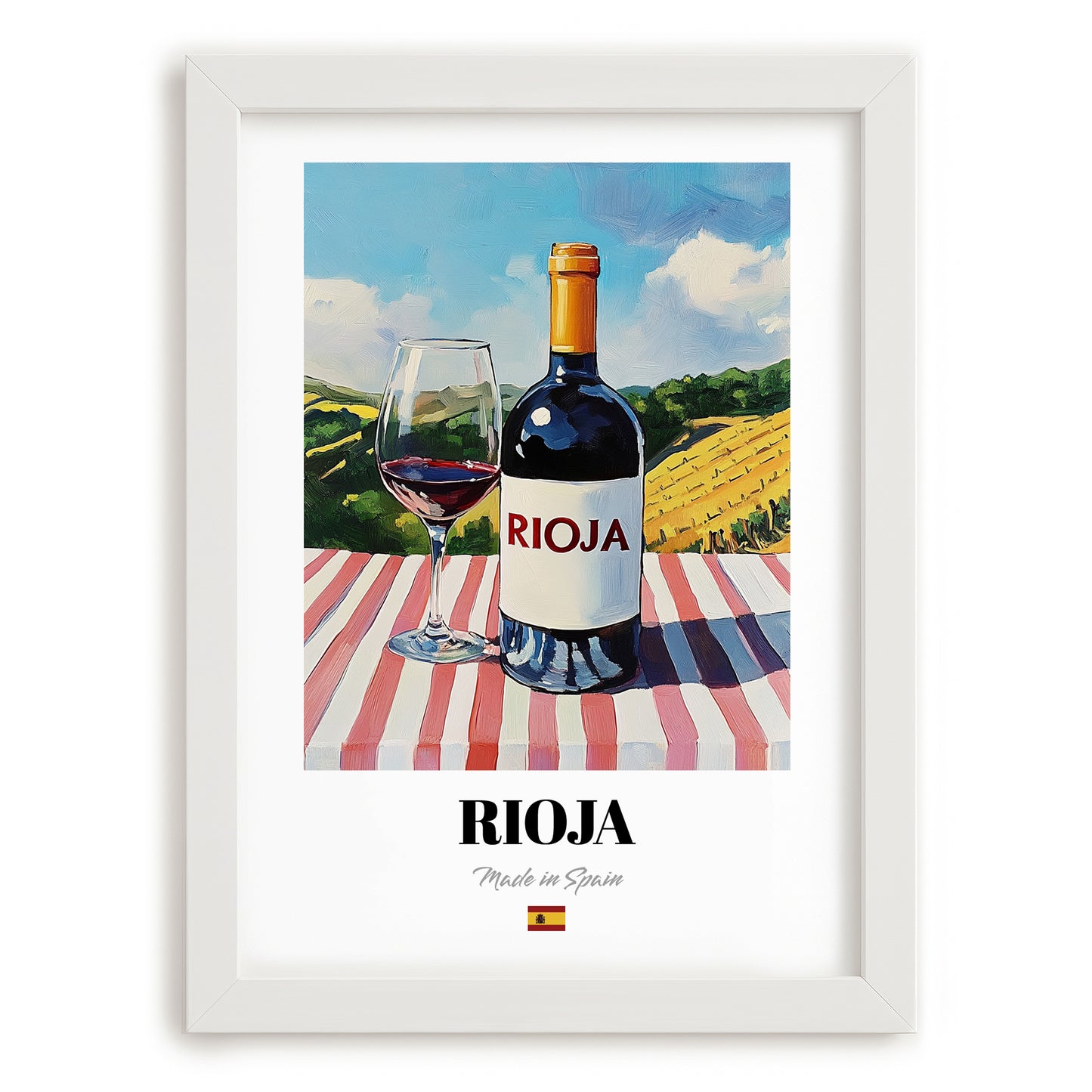 Rioja – Spanish Red Wine, Wine Bar Poster, placed in minimal white frame