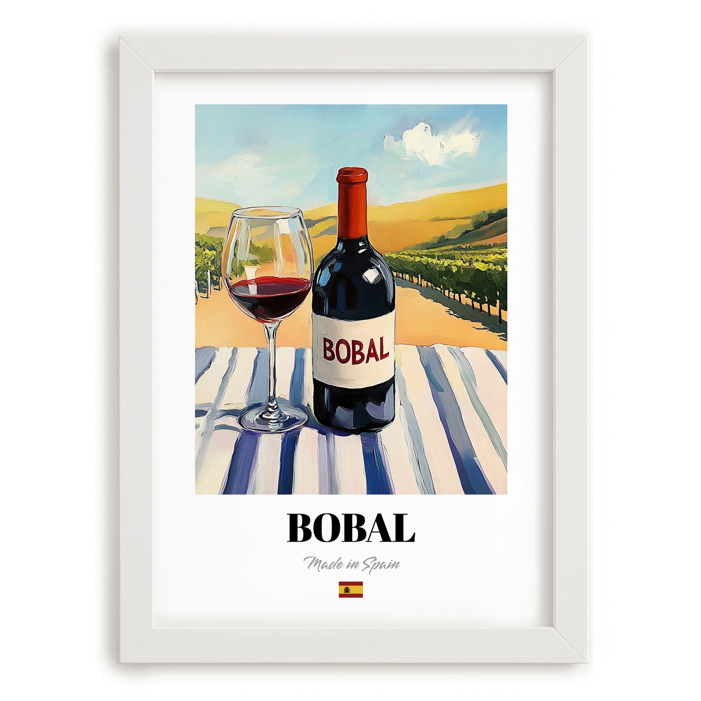 Bobal – Spanish Red Wine, Vinoteca Wall Art, placed in minimal white frame