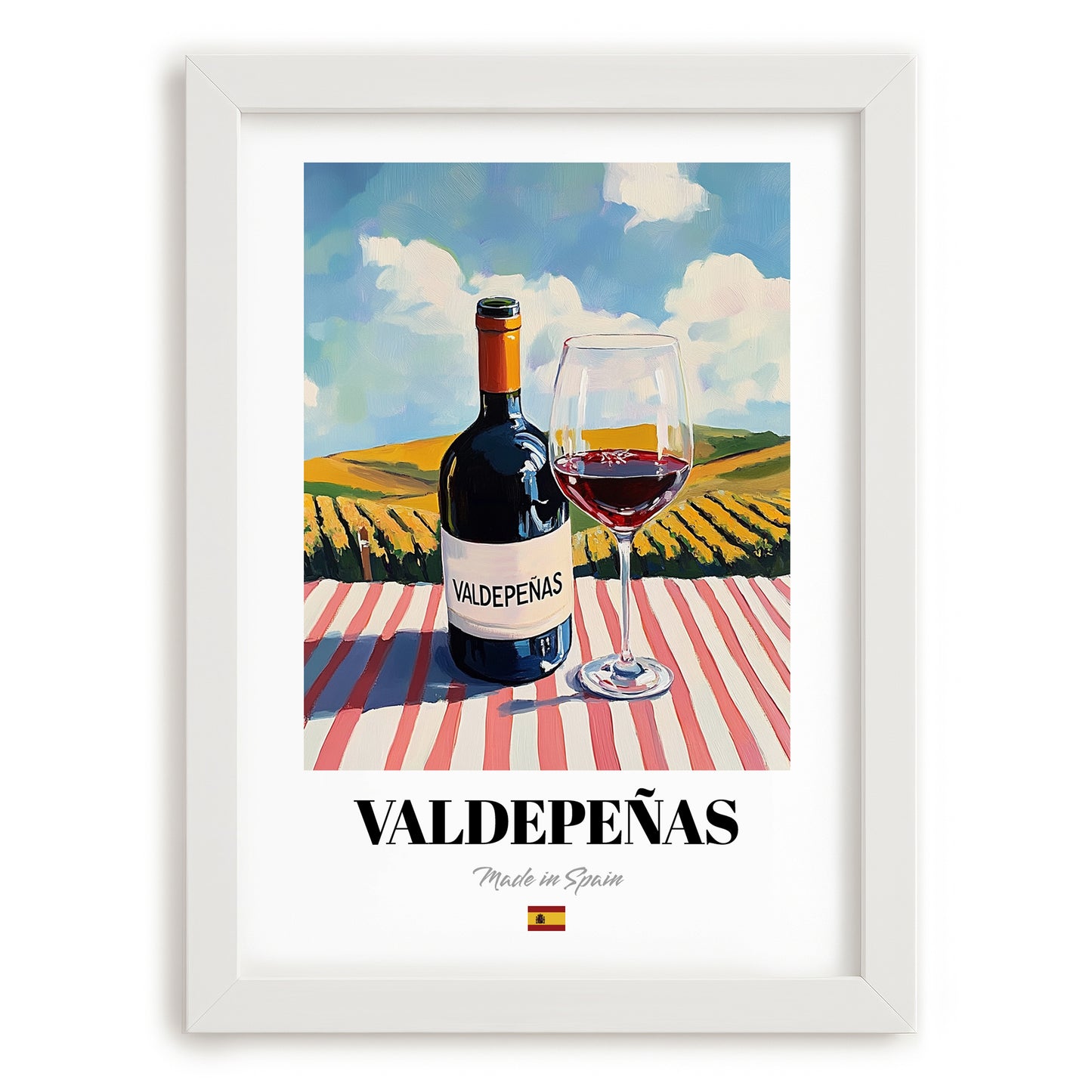 Valdepeñas – Spanish Red Wine, Wine Bar Print, placed in minimal white frame