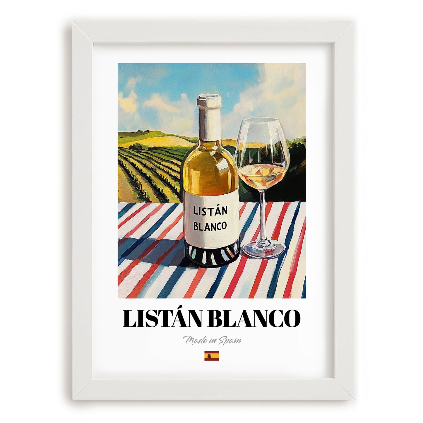 Listán Blanco – Spanish White Wine, Vinoteca Wall Decor, placed in minimal white frame