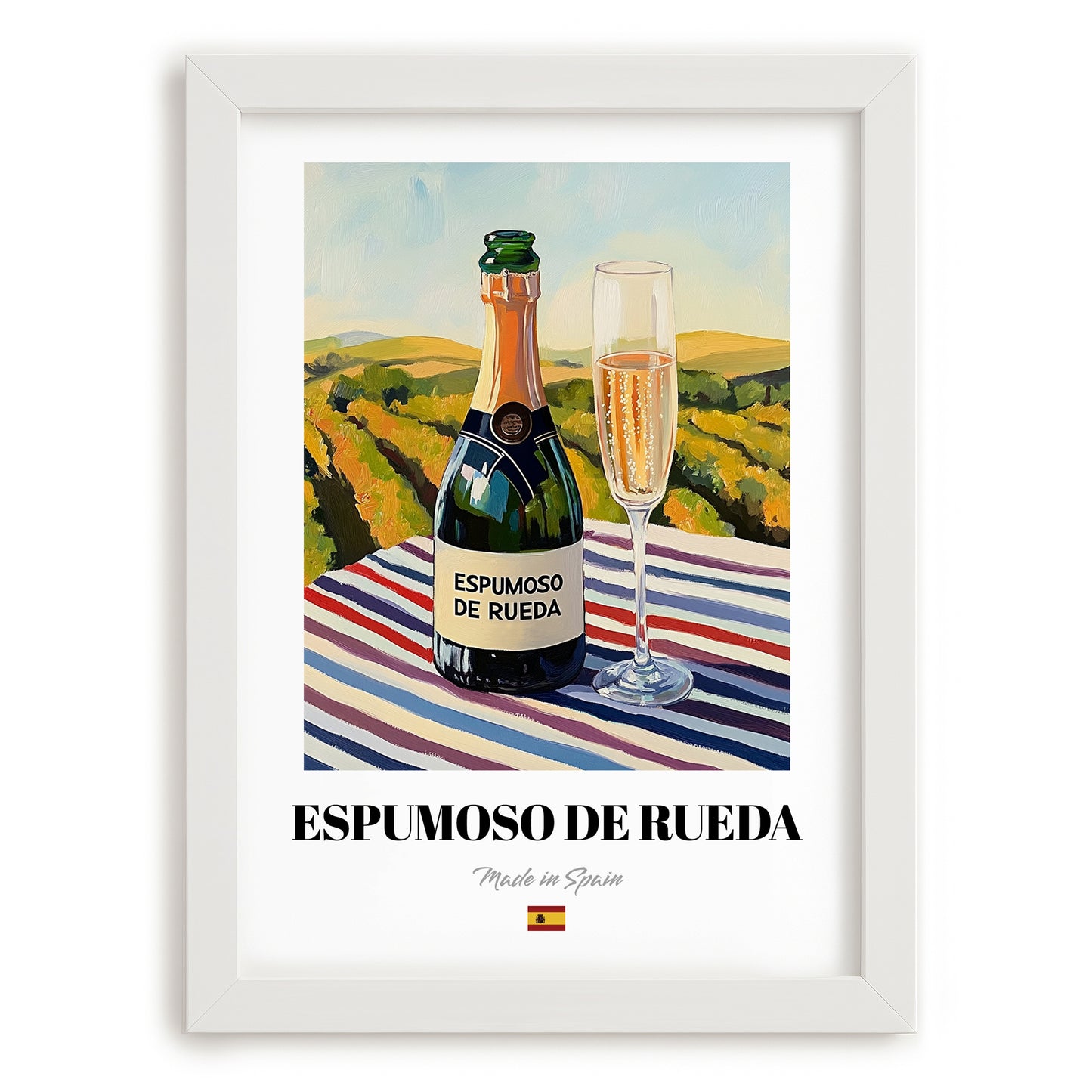 Espumoso de Rueda – Spanish Sparkling Wine, Wine Bar Poster, placed in minimal white frame
