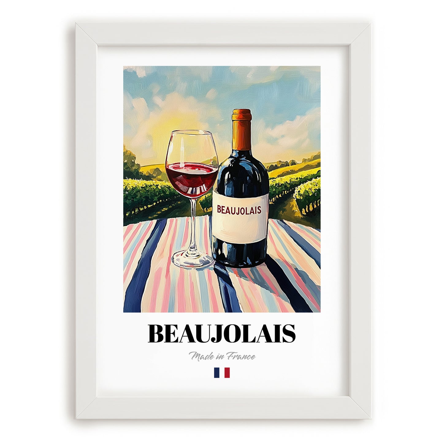 Beaujolais – French Red Wine, Vinoteca Wall Art, placed in minimal white frame