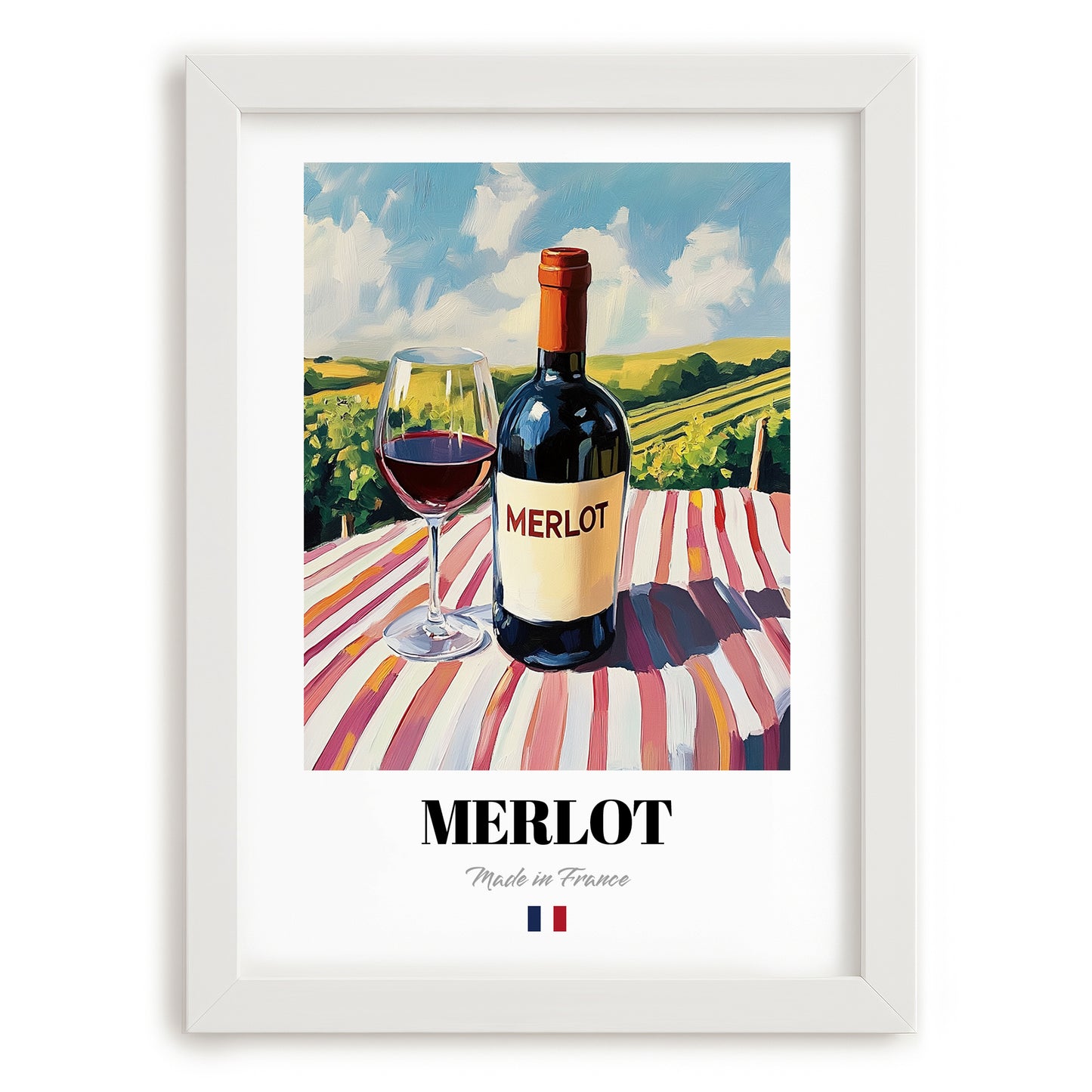 Merlot – French Red Wine, Bodega Print, placed in minimal white frame