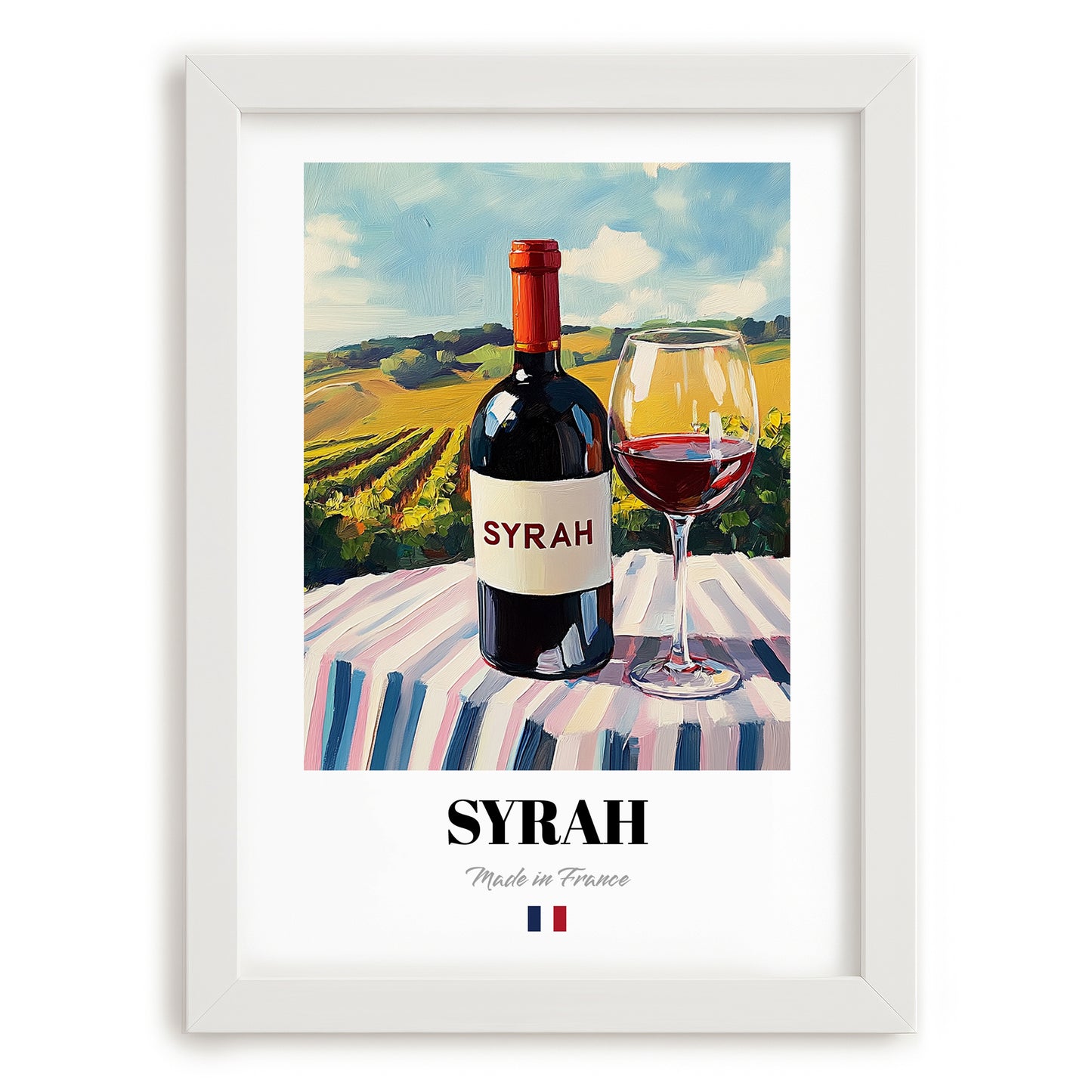 Syrah – French Red Wine, Vinoteca Poster, placed in minimal white frame