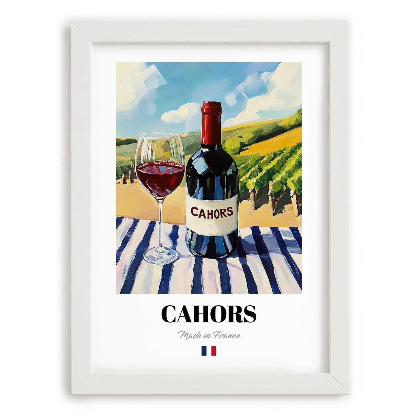Cahors – French Red Wine, Vineyard Terrace Print, placed in minimal white frame