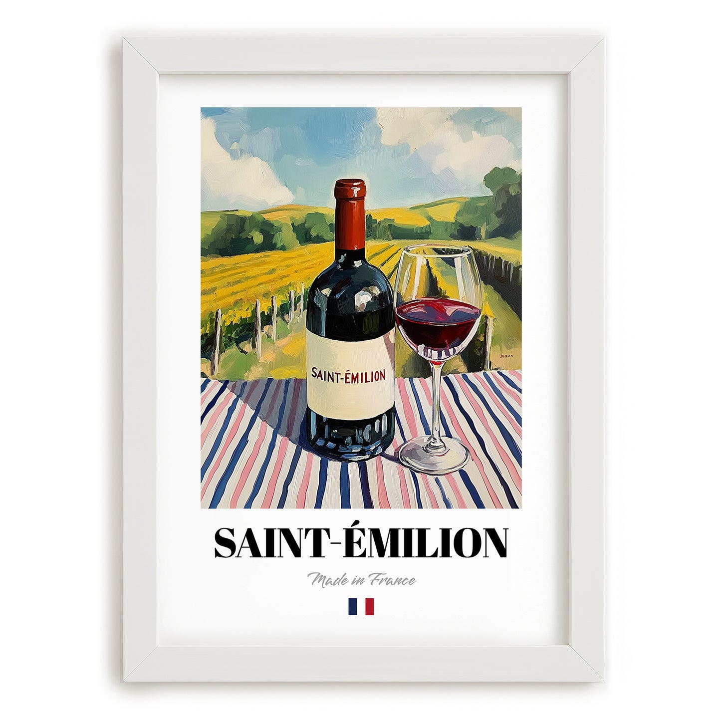 Saint-Émilion – French Red Wine, Vinoteca Still Life, placed in minimal white frame